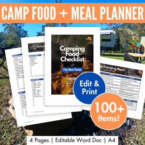 Liste de contrôle des aliments pour le camping Planificateur de repas imprimable Liste des aliments pour camping-cars Menu de camping 7 jours Liste des aliments pour la caravane Idées de recettes de camping pour la semaine Liste de contrôle pour le camping