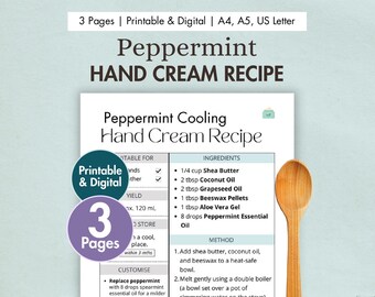 DIY Peppermint Cooling Hand Cream Recipe Printable | Refreshing Botanical Lotion for Tired Hands | Natural Moisturiser | Digital PDF Card