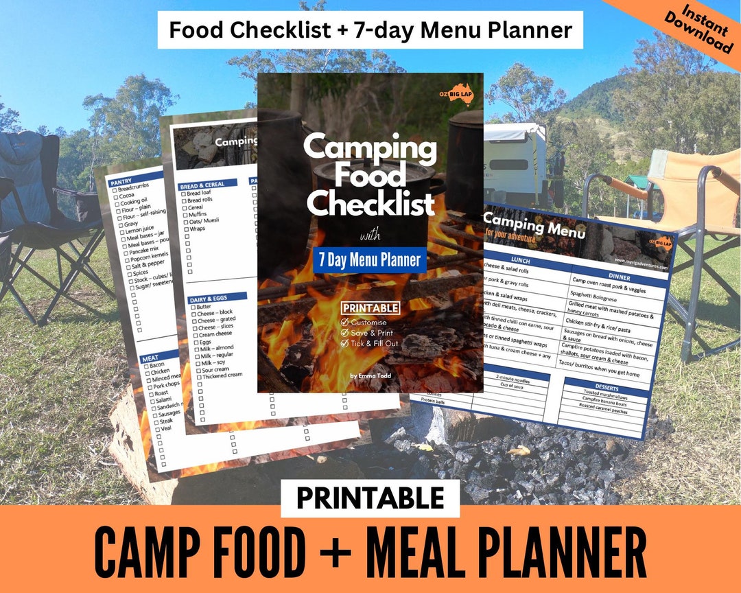 Camping Food Checklist Printable Meal Planner RV Food List 7day Camping Menu Caravan Food List