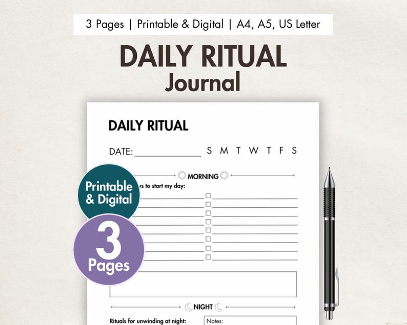 Daily Ritual Journal Printable Digital Daily Habits Tracker Morning ...