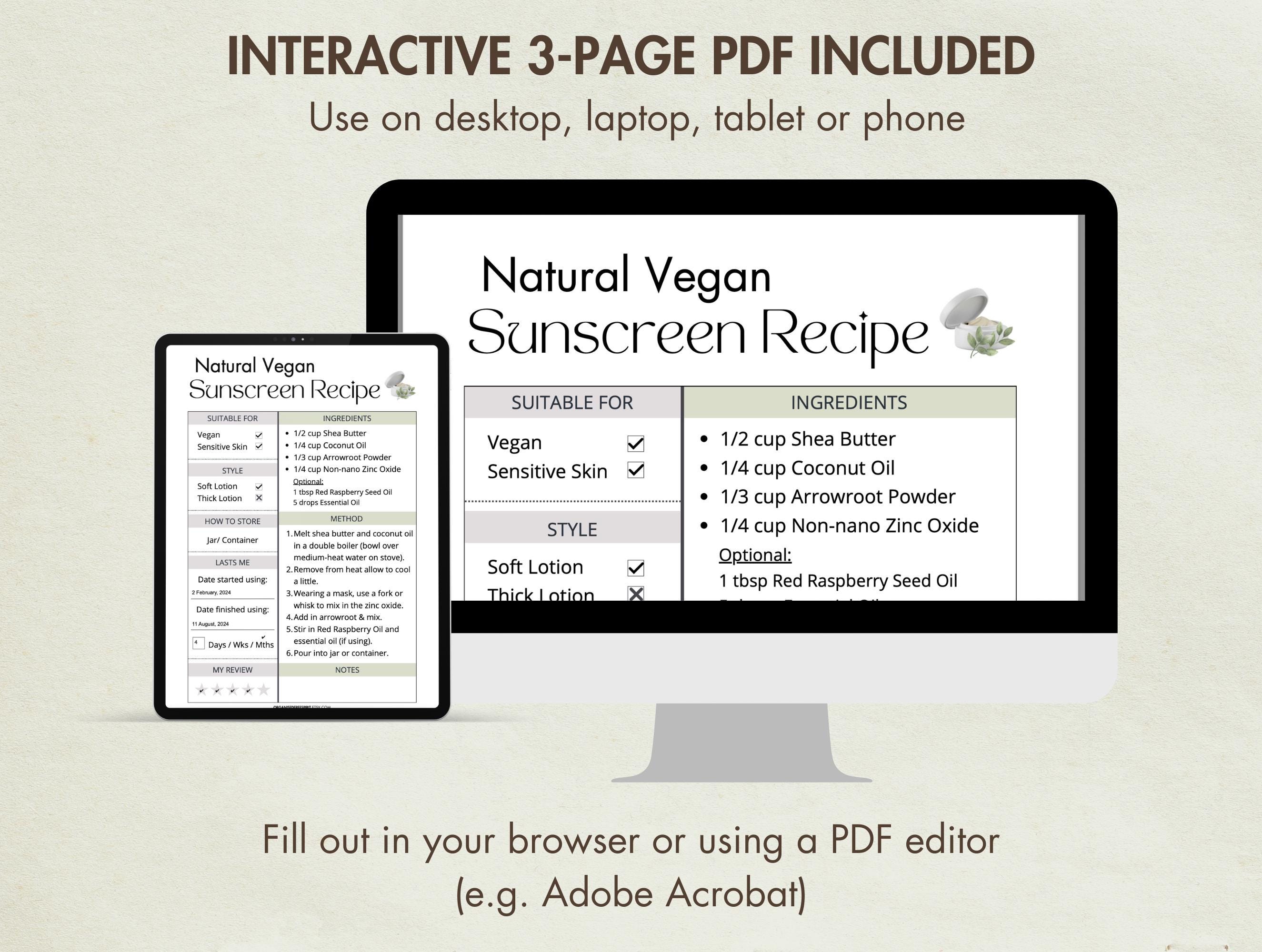 DIY Vegan Sunscreen Recipe Printable Homemade Vegan Suncream Natural ...