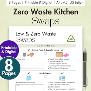 Zero Waste Kitchen Swaps Digital & Printable Zero Waste Checklist Eco-friendly Kitchen Sustainable Home Eco Planner Zero Waste Challenge