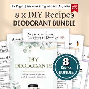 8 x DIY Deodorant Recipe Cards Printable | Digital No Bicarb Homemade Deodorant | Natural Zero Waste Underarm | Vegan & Eco-friendly BUNDLE