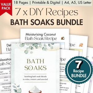 BUNDLE von DIY Bad Soak Rezepte Printable Digital | Natürliches Badeerlebnis mit ätherischen Ölen | Entspannung, Entgiftung, Muskelregeneration & Mehr