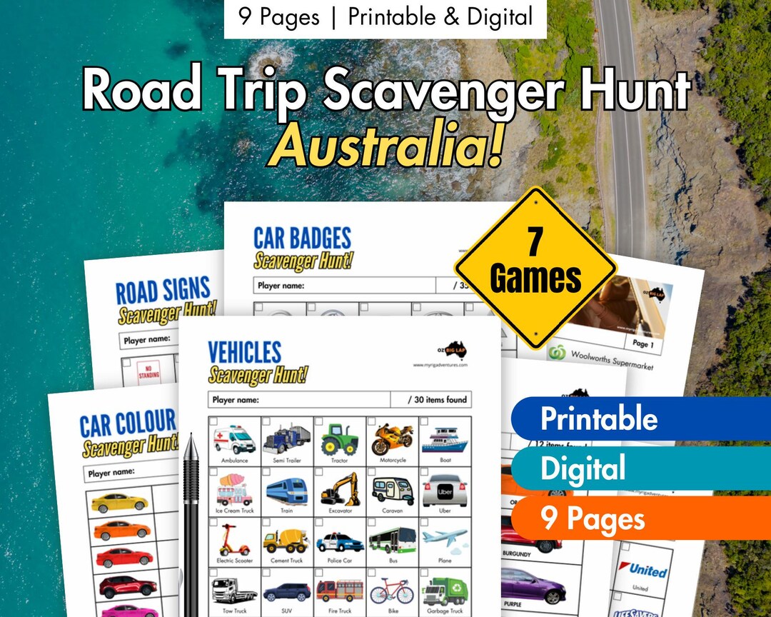 Road Trip Scavenger Hunt Australia Road Trip Games Printable & Digital