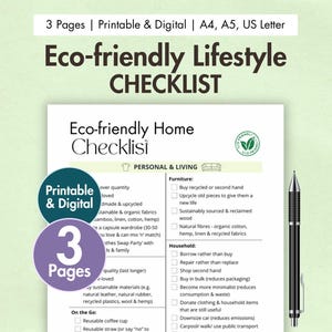 Eco-friendly Lifestyle Checklist Printable Eco-friendly Home Planner Digital Sustainable Living Template Eco-Conscious Green Tips Conscious image 1