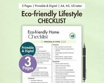 Eco-friendly Lifestyle Checklist Printable Eco-friendly Home Planner Digital Sustainable Living Template Eco-Conscious Green Tips Conscious