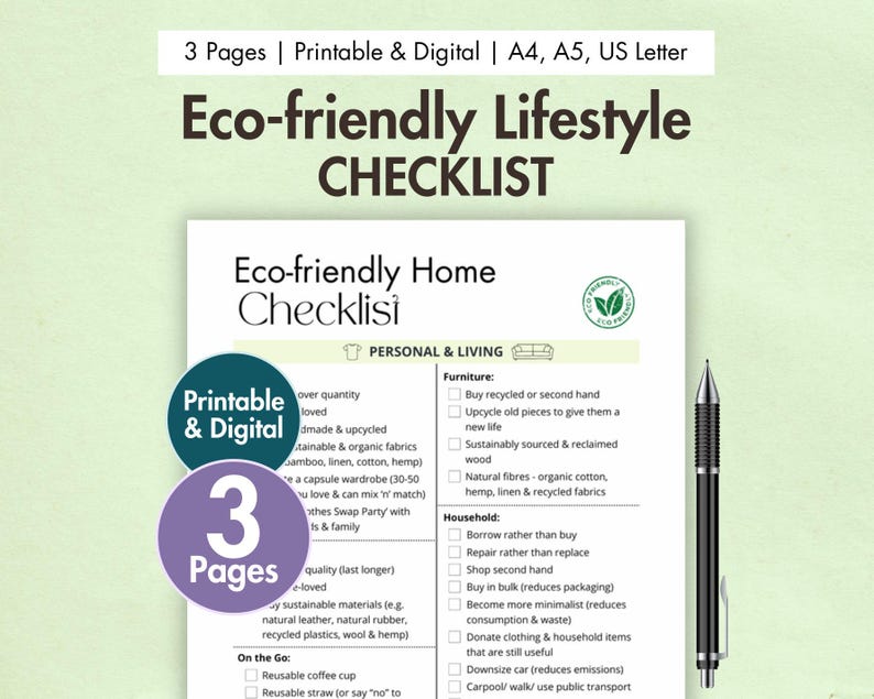 Eco-friendly Lifestyle Checklist Printable Eco-friendly Home Planner Digital Sustainable Living Template Eco-Conscious Green Tips Conscious image 1