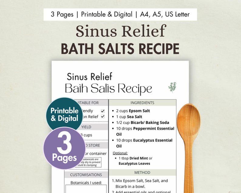 DIY Sinus Relief Bath Salts Recipe Printable | Eucalyptus & Peppermint ...
