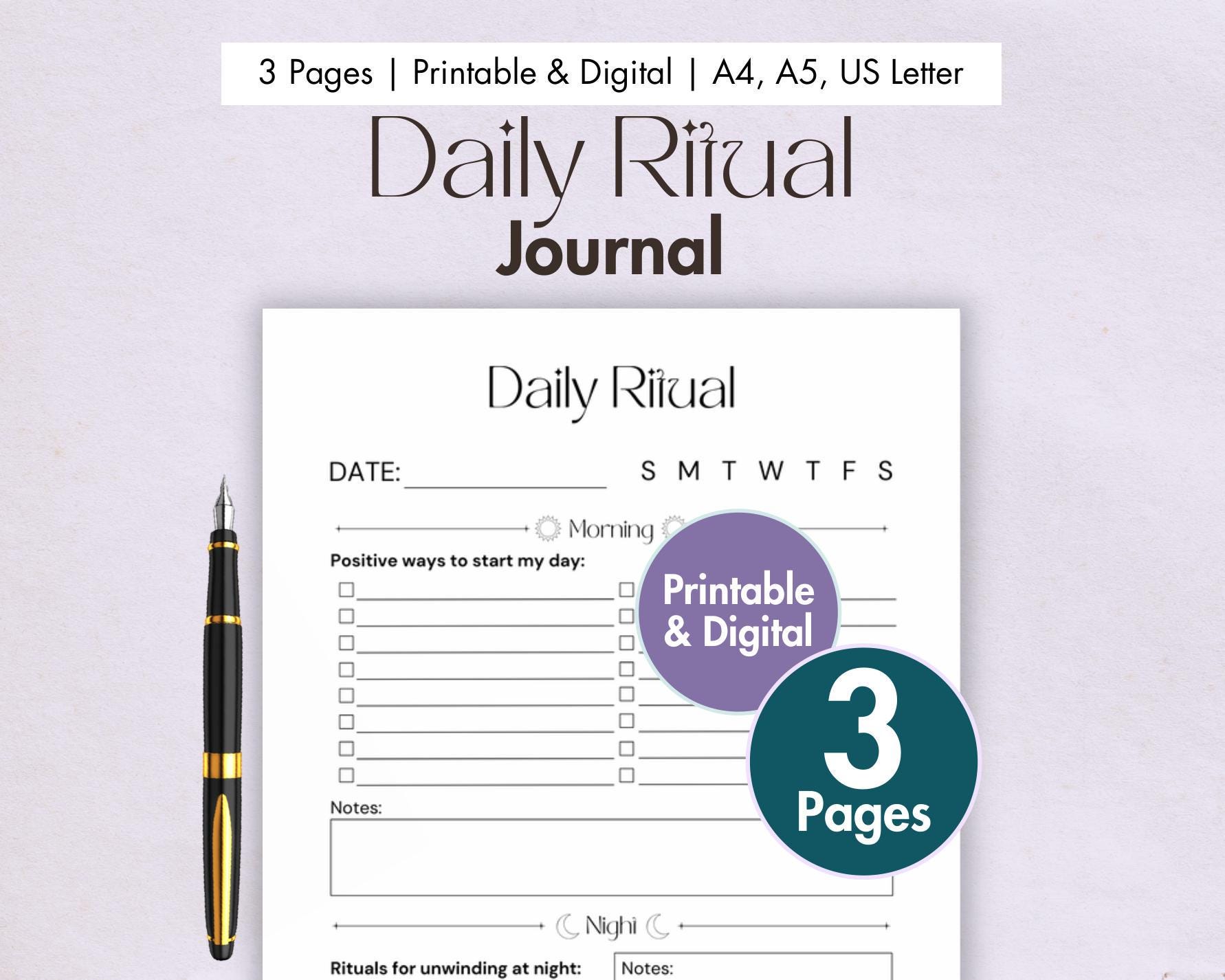 Daily Ritual Journal Printable Digital Daily Habits Tracker Morning ...
