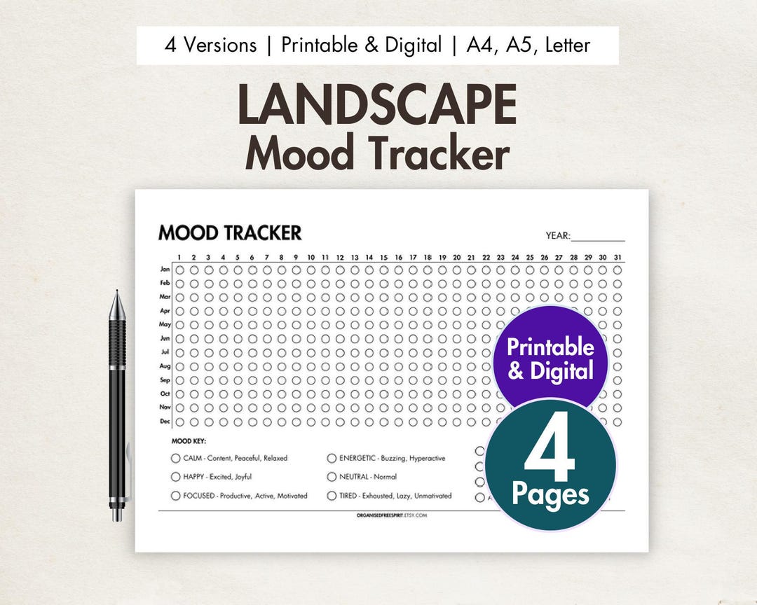 Landscape Mood Tracker Printable & Digital PDF A Year in Pixels Annual ...