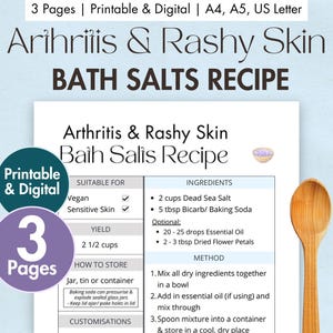 DIY Arthritis & Rashy Badesalz Rezept Karte Druckbare Digitale Badesalz Planer Hausgemachte Badesalz Zutaten Badesalz gereizte Haut