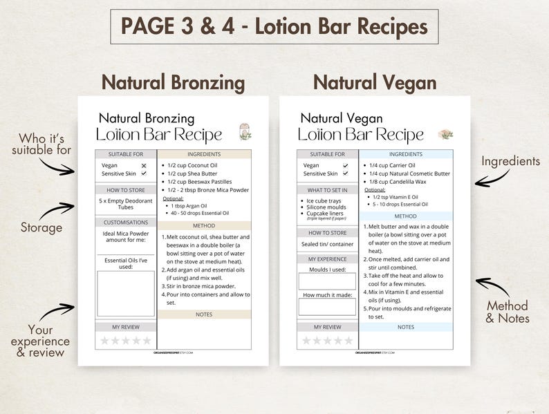 5 x DIY Lotion Bar Recipes | Natural Solid Lotion with Essential Oils | Organic Vegan Skincare Printables | Digital Homemade Cards BUNDLE image 3