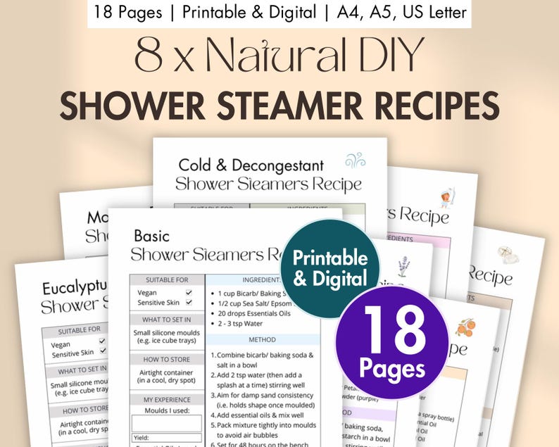 DIY Shower Steamers Recipe Printable BUNDLE Digital Shower Melts Card ...