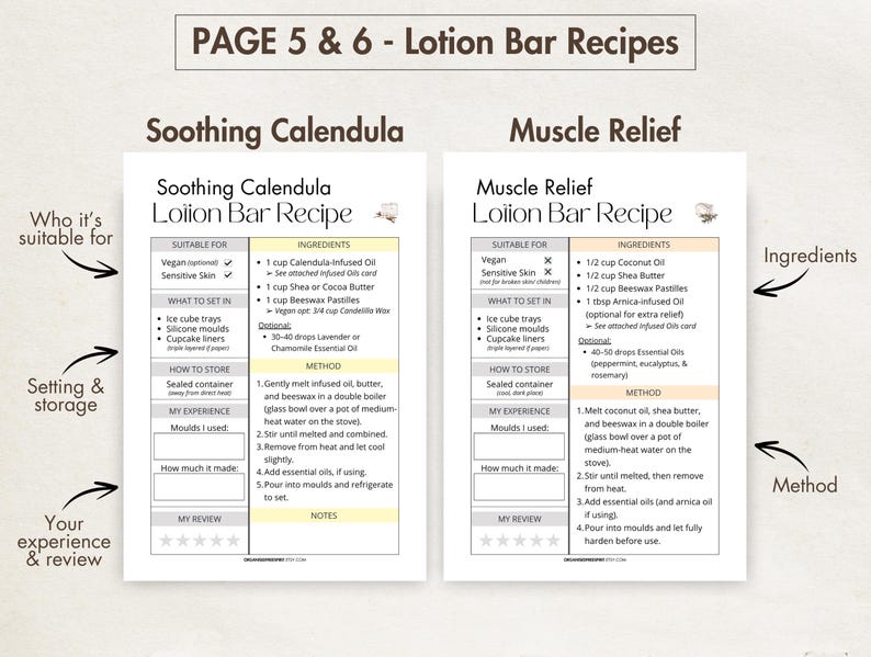 5 x DIY Lotion Bar Recipes | Natural Solid Lotion with Essential Oils | Organic Vegan Skincare Printables | Digital Homemade Cards BUNDLE image 4