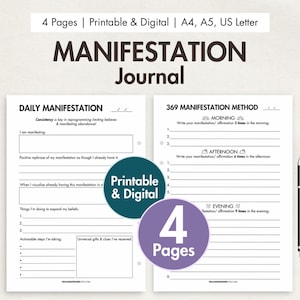 Manifestation Journal Printable Digital Daily Manifestation 369 Method Law of Attraction Template 369 Manifestation Journal Prompts