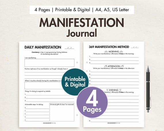 Manifestation Journal Printable Digital Daily Manifestation 369 Method Law of Attraction Template 369 Manifestation Journal Prompts