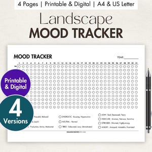 Landschap Mood Tracker Afdrukbare en digitale pdf Een jaar in pixels Jaarlijks dagelijks stemmingsdagboek Maandelijkse emotiegrafiek Jaarlijks stemmingsdagboek