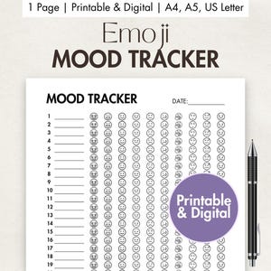 Emoji Mood Tracker Afdrukbare en digitale pdf Dagelijks stemmingsdagboek Maandelijkse emotiegrafiek Stemmingsdagboek Geestelijke gezondheid Check-in Wellness-tracker