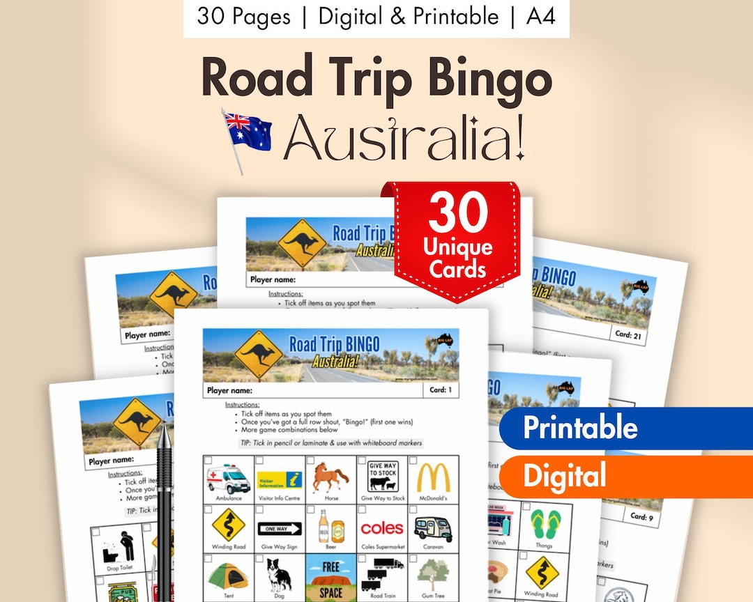 Road Trip Bingo Australia Road Trip Games Printable & Digital RV Travel