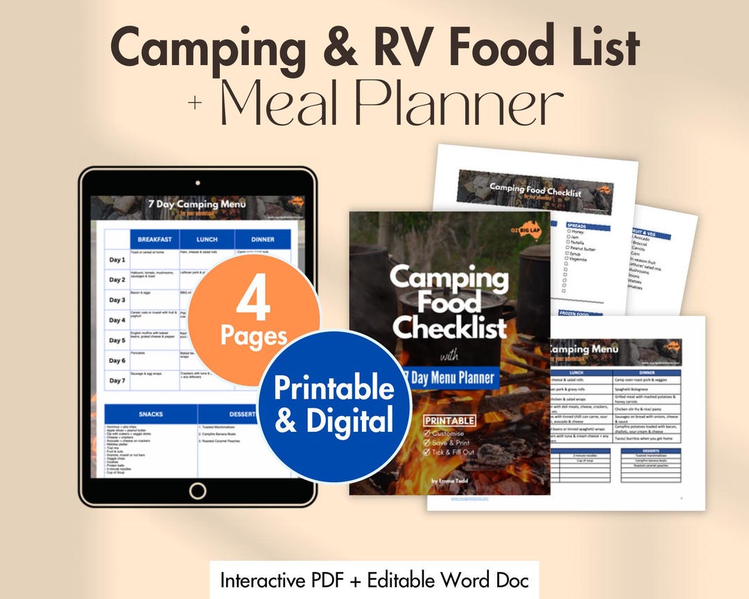 7-day Camping Menu Planner Printable Camping Food Checklist Digital RV ...