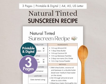 DIY Tinted Sunscreen Recipe Printable | Digital Homemade Tinted Suncream with Zinc Oxide | Natural Zero Waste Sunblock Recipe Eco-friendly