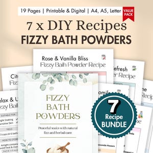 7 x DIY Fizzy Bath Powder Recipes | Printable Aromatherapy Spa Cards | Essential Oils Bubble Bath Blends | Digital Homemade Soaks BUNDLE