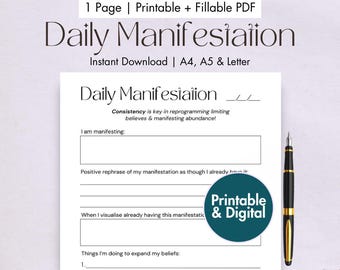 Manifestation Journal Printable Daily Manifestation Digital Planner Law of Attraction Template Journaling Pages Journal Prompts