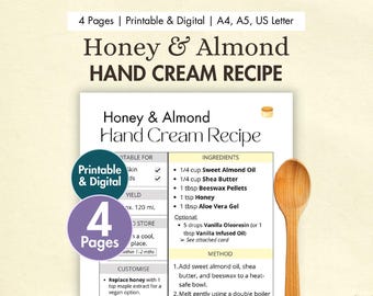 DIY Honey & Almond Hand Cream Recipe Printable | Nourishing Handmade Lotion for Dry Winter Skin | Natural Moisturiser | Digital PDF Card