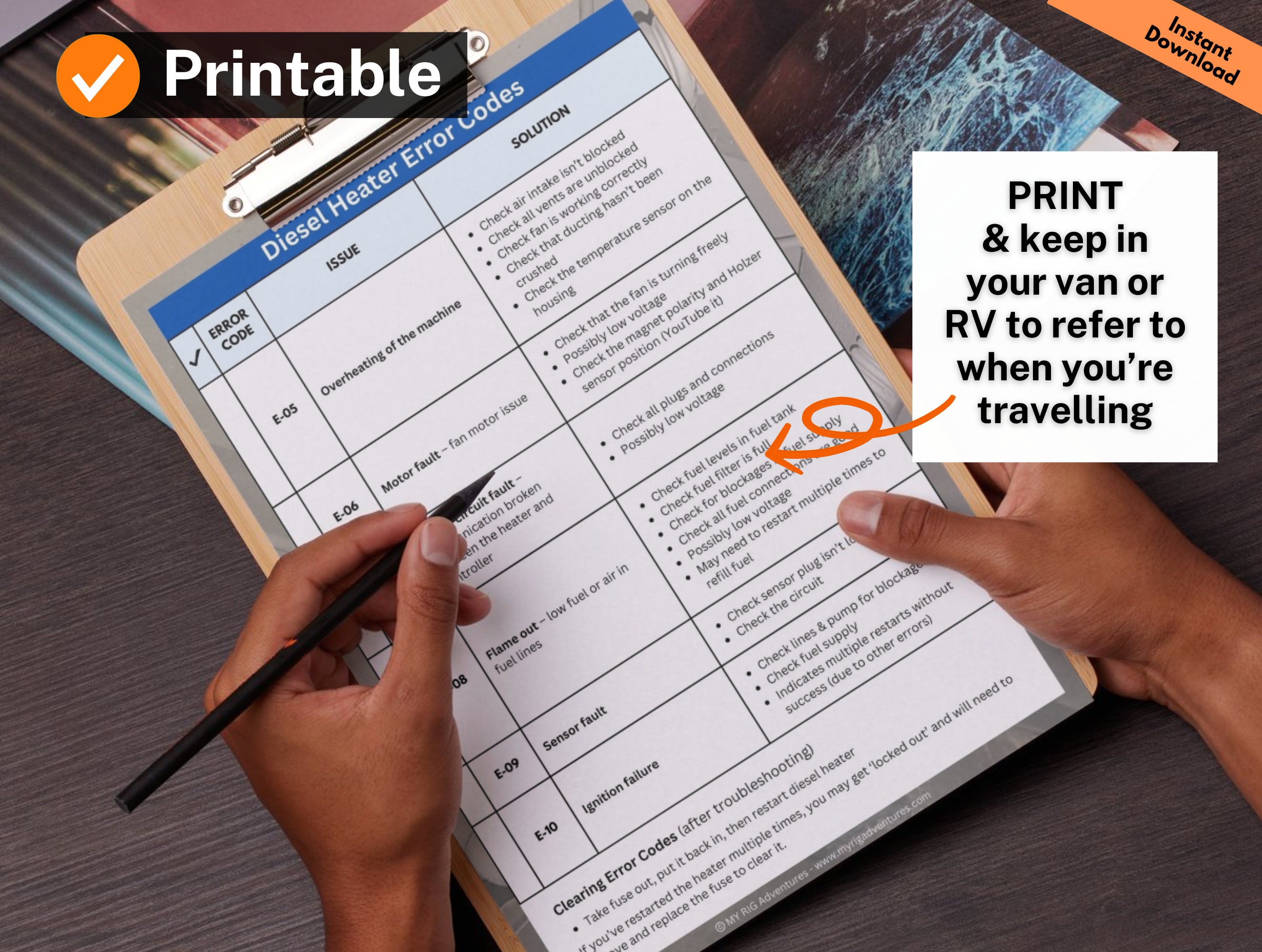 RV Diesel Heater Cheat Sheet Printable & Digital Caravan Diesel Heater