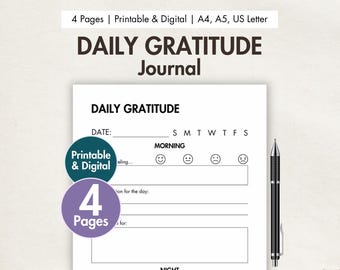 Daily Gratitude Journal Printable Digital Minimalist Gratitude Journal Prompts Daily Appreciation Pages Mindfulness Journal Template