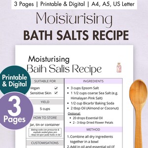 DIY Feuchtigkeitsspendende Badesalz Rezeptkarte Druckbare digitale Badesalzplaner Hausgemachte Badesalz Zutaten Natürliche Badesalz Umweltfreundlich