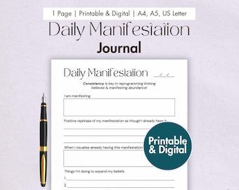 Manifestation Journal Printable Daily Manifestation Digital Planner Law of Attraction Template Journaling Pages Journal Prompts