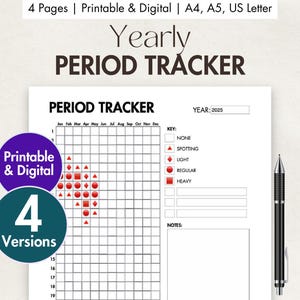 Yearly Period Tracker Printable & Digital PDF Period Log Annual Moon Cycle Diary Fertility Tracker Ovulation Planner Menstrual Calendar
