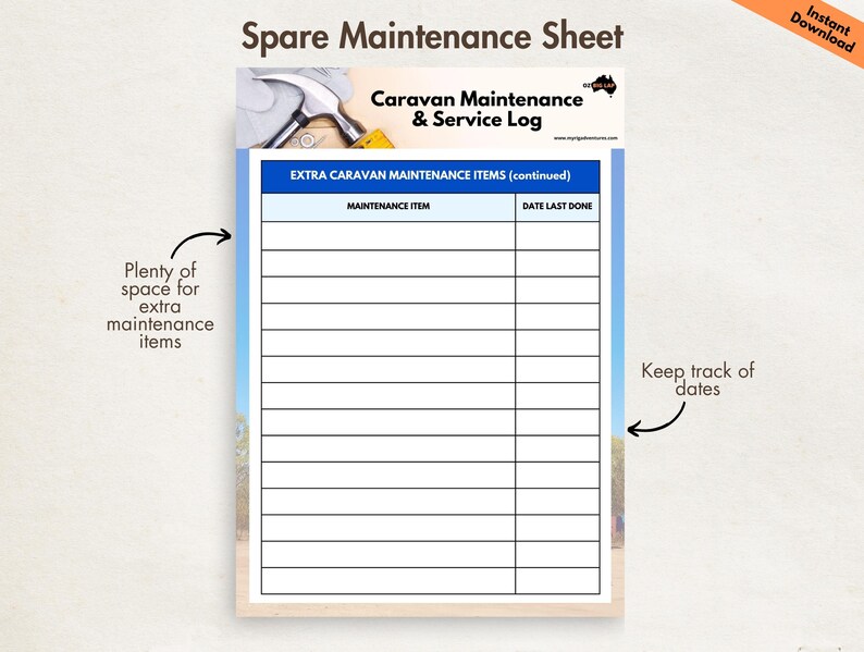 Caravan Maintenance Checklist Printable & Digital Service Log RV ...