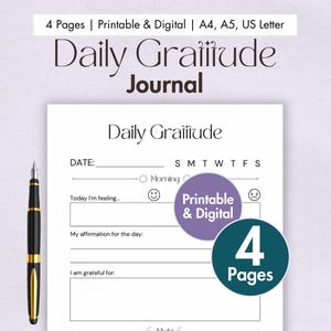 Daily Gratitude Journal Printable Digital Appreciation Pages Gratitude Journal Prompts Daily Mindfulness Template