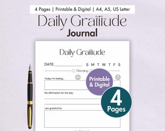 Daily Gratitude Journal Printable Digital Appreciation Pages Gratitude Journal Prompts Daily Mindfulness Template