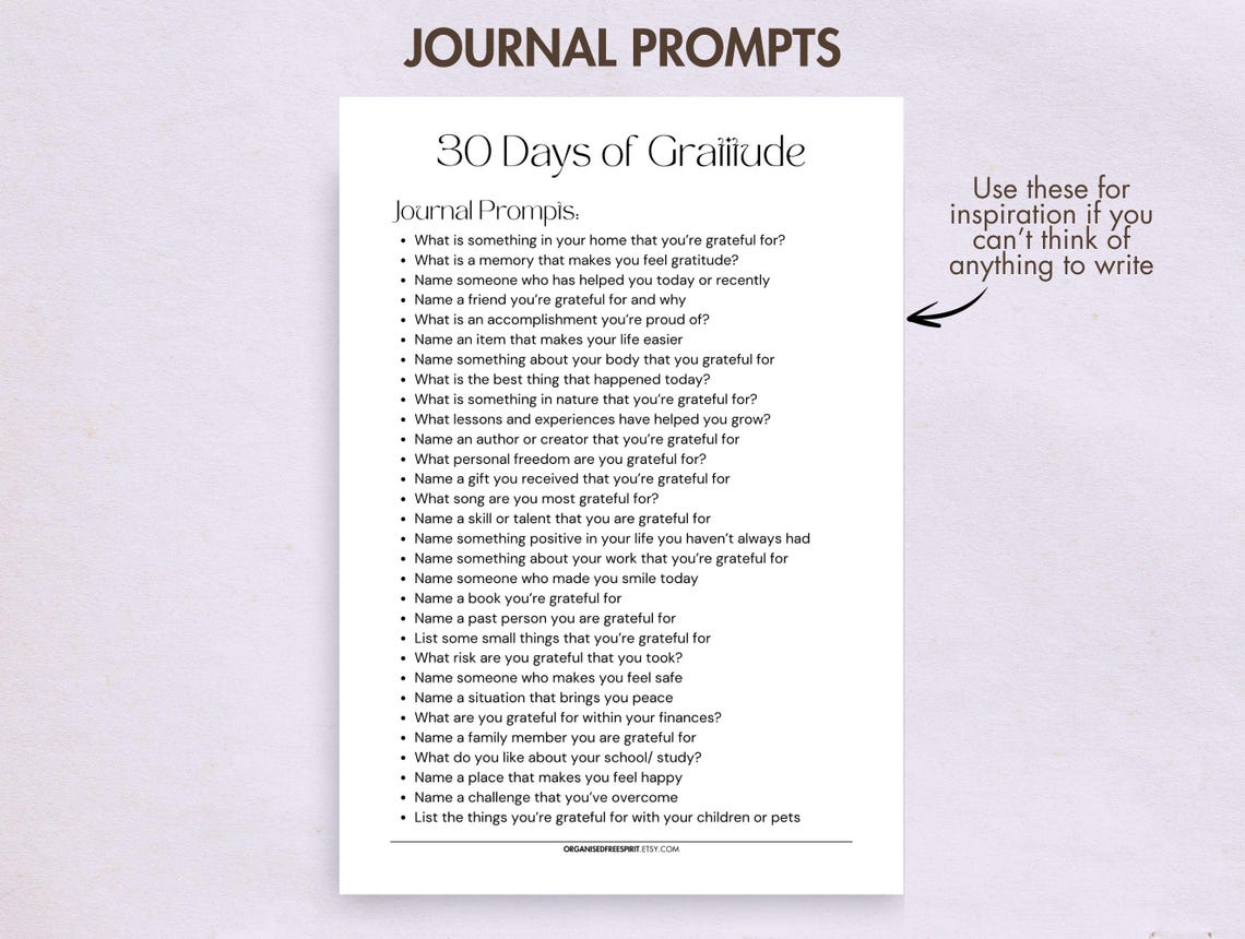 30 Days of Gratitude Journal Printable Digital PDF, Monthly Gratitude Calendar, Gratitude ...