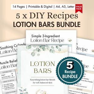 5 x DIY Lotion Bar Recipes | Natural Solid Lotion with Essential Oils | Organic Vegan Skincare Printables | Digital Homemade Cards BUNDLE image 1