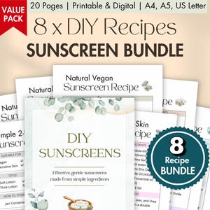 BUNDLE von DIY Sonnenschutz-Rezepten zum Ausdrucken | Digitale Hausgemachte Sonnencreme mit Zinkoxid | Sensible Haut & Vegan natürlich getönte Sonnenschutzkarten