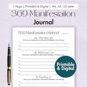 369 Manifestation Journal Druckbare digitale 369 Methode Vorlage Law of Wedding Planner LOA Journal Prompts Manifestation Template