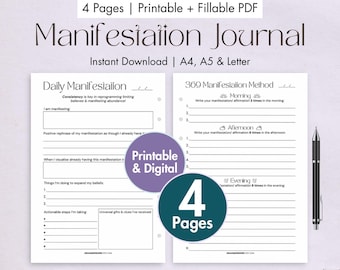 Manifestation Journal Printable Digital Daily Manifestation Journal 369 Method Law of Attraction Template 369 Manifestation Journal Prompts