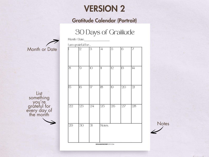 30 Days of Gratitude Journal Printable Digital Monthly Gratitude Calendar Gratitude Journal ...