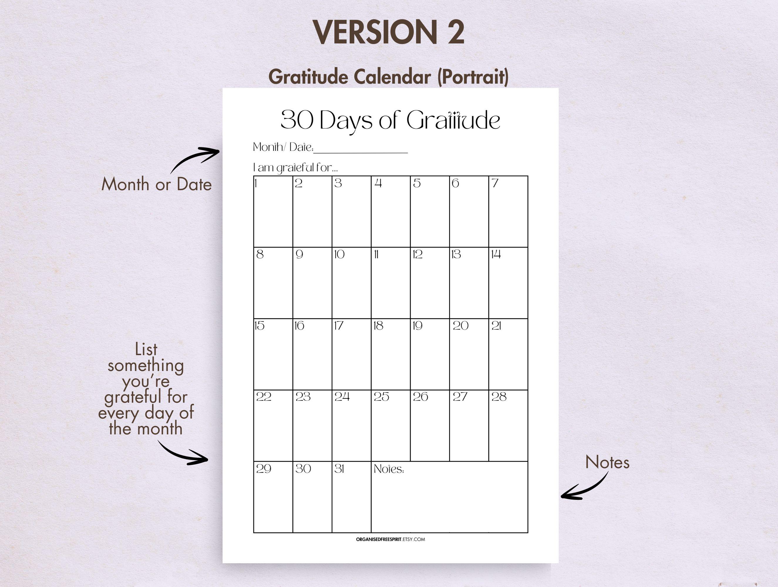 30 Days of Gratitude Journal Printable Digital Monthly Gratitude Calendar Gratitude Journal ...