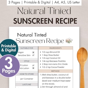 DIY getöntes Sonnenschutzrezept zum Ausdrucken | Digitale Selbstgemachte Sonnencreme mit Zinkoxid | Natürliches Zero Waste Sunblocker Rezept Umweltfreundlich