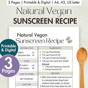 DIY Vegan Sonnenschutz Rezept zum Ausdrucken | Digitale Selbstgemachte Sonnencreme mit Zinkoxid | Natürliche Zero Waste Sonnencreme Rezeptkarte