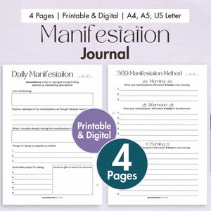 Manifestation Journal Printable Digital Daily Manifestation Journal 369 Method Law of Attraction Template 369 Manifestation Journal Prompts