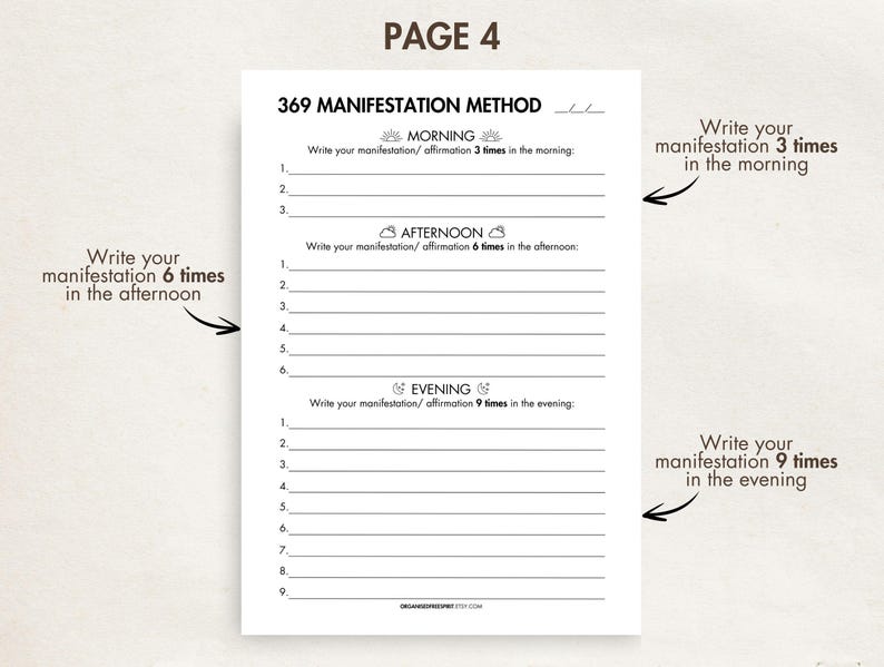 Manifestation Journal Printable Digital Daily Manifestation 369 Method Law of Attraction Template 369 Manifestation Journal Prompts image 5