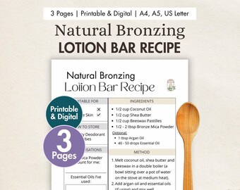 DIY Bronzing Lotion Bar Recipe Printable | Digital Natural Lotion Bar Recipe Card | Homemade Bronzer Bars, Eco-friendly, Zero Waste, Organic