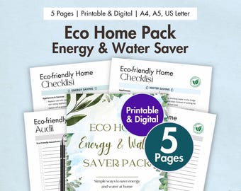 Eco Home Energy & Water Saver Pack Water Saving Checklist Printable Digital Eco-friendly Home Audit Planner Sustainable Living Template